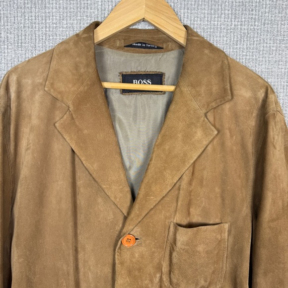 Hugo Boss Suede Lamb Leather Blazer Jacket Mens Brown 3 Button Academia Grunge - Picture 5 of 16